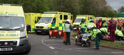 Multi-agency emergency responders and ambulances during Exercise Amber